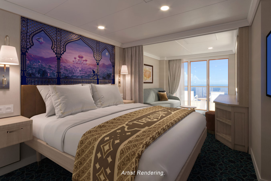 Cabine deluxe avec balcon sur le Disney Treasure de la Disney Cruise Line